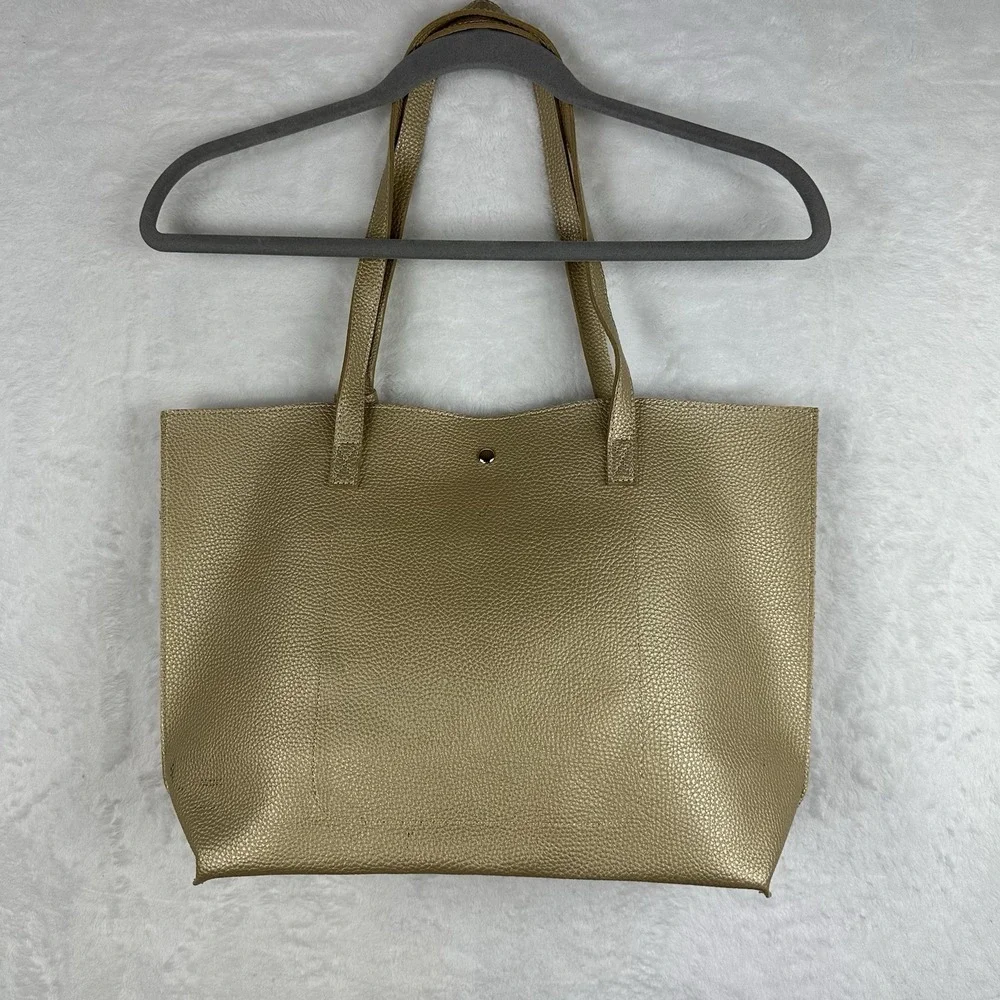 Unbranded Tote Bag Gold Snap Pocket Beach Bag Purse NWOT‎